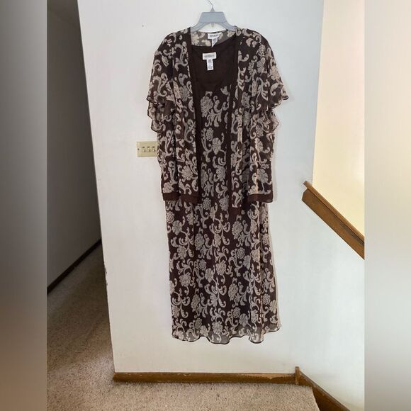 Plus Size brown 2 piece floral dress set size 34W - Picture 5 of 7